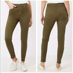 LOFT Ann Taylor High‎ -Rise Button Front Skinny Ankle Jean Olive Size 2 NWT